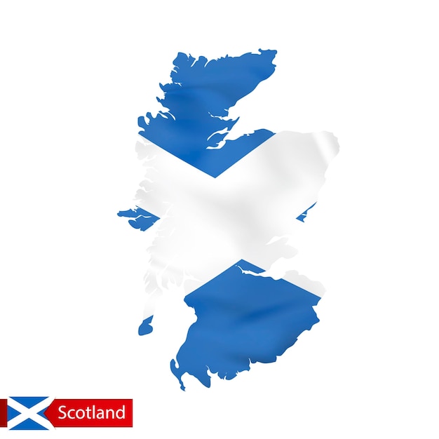 Vector scotland map with waving flag of country