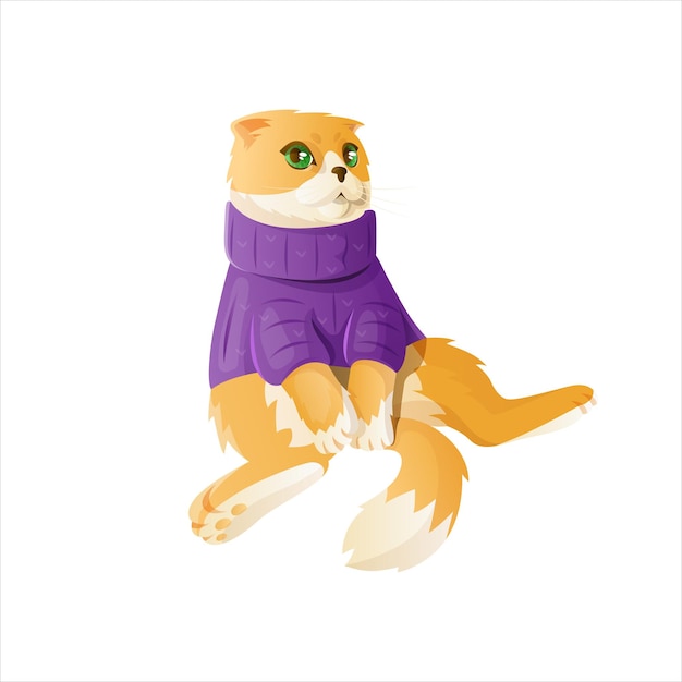 Gatto scottish fold in jersey viola lavorato a maglia