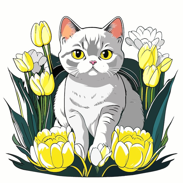 Vector scottish fold cat's blossoming hideout t-shirt illustratie