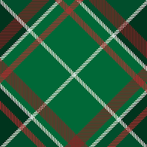 Scottish plaid green checkered vector pattern green red background with fabric texture flat