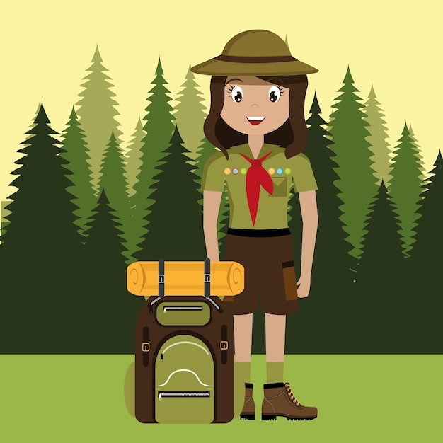 Vector scout character with travel bag isolated icon design