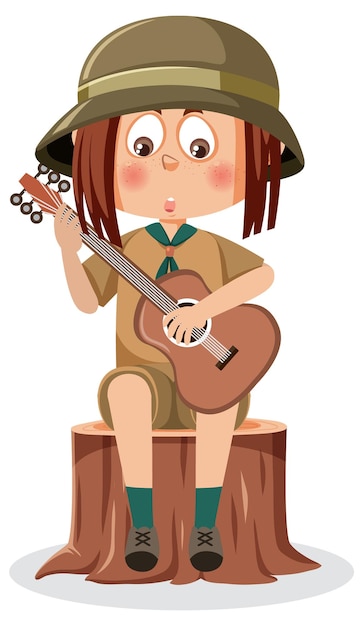 Vector scout girl playing guitar