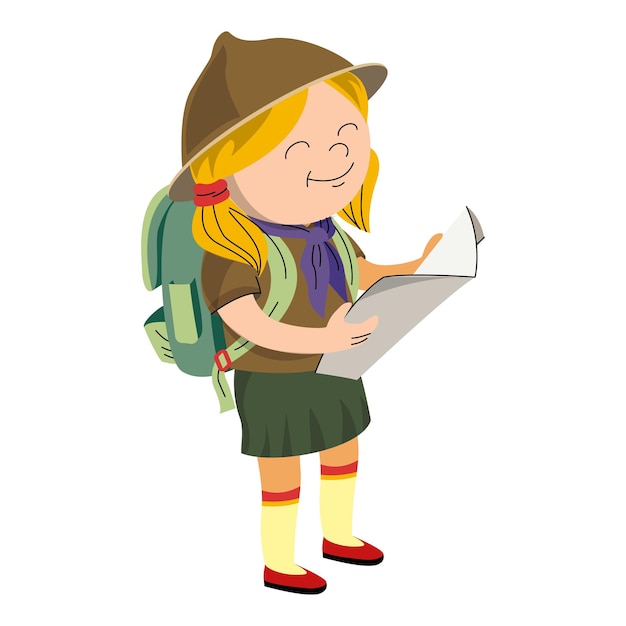 scout girl with map icon cartoon of scout girl with map vector icon for web design isolated on white background