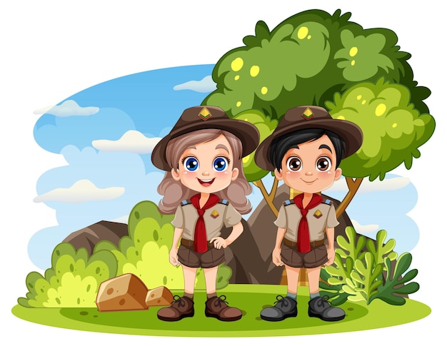 Scout jongen en meisje cartoon personage