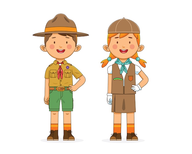 scout karakter jongen en meisje in uniform