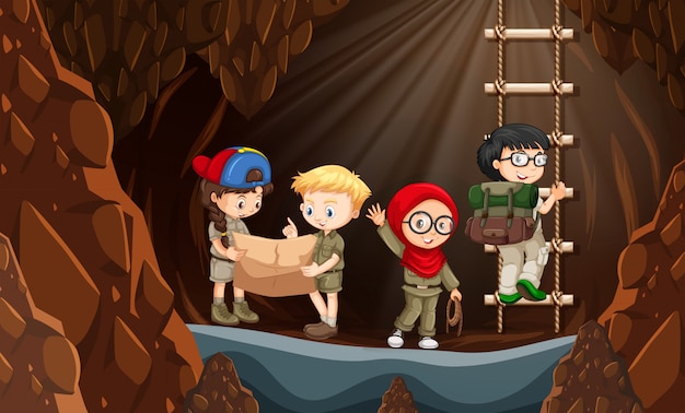 Scouts exploring the cave