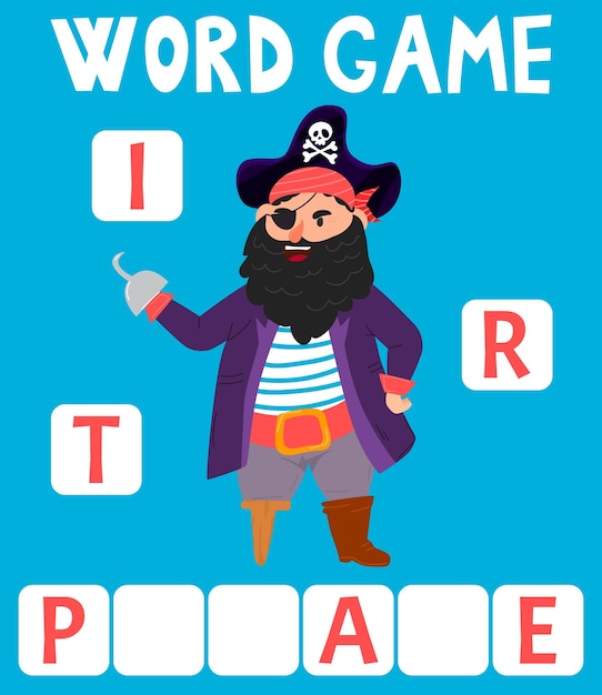 Scrabble-woordspel dat is gerangschikt in woorden met tekst pirates-thema piraat met prothese