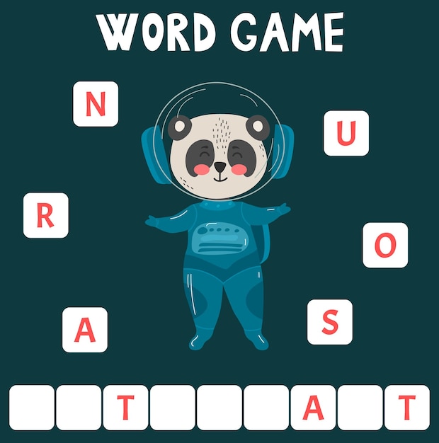 Вектор Игра в слова scrabble, состоящая из слов с текстом космическая тема astronautpanda