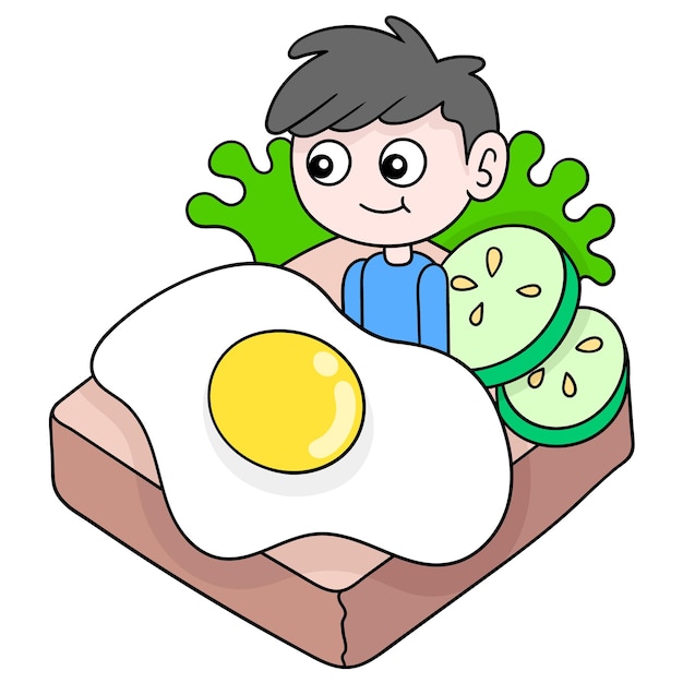 맛있는 아침 식사, 벡터 일러스트레이션 아트를 위한 스크램블 에그 샌드위치. 낙서 아이콘 이미지 귀엽다.
