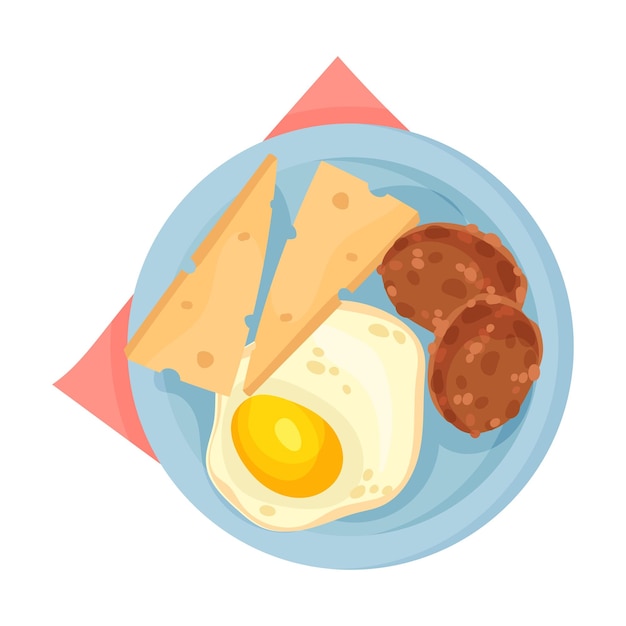 Scrambled Egg Served on Plate with Patty Cakes and Slices of Cheese Vector Illustration Appetizing Snack Concept