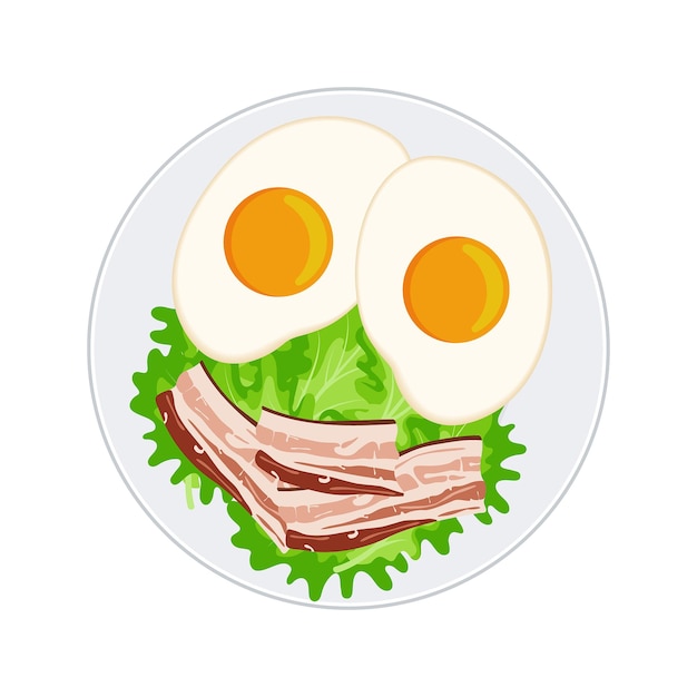 scrambled eggs with bacon and salad on a white plate