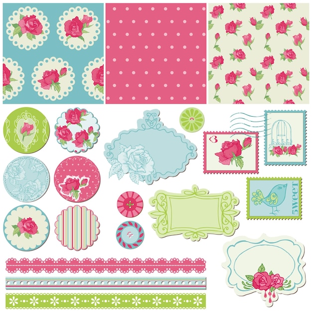 Vector scrapbook design elements - rose flowers