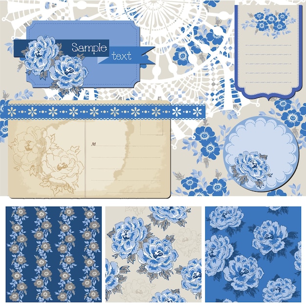 Vettore elementi di design scrapbook fiori vintage