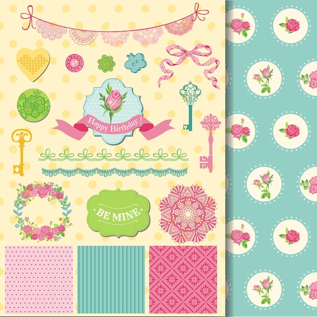 Vector scrapbook ontwerpelementen floral shabby chic