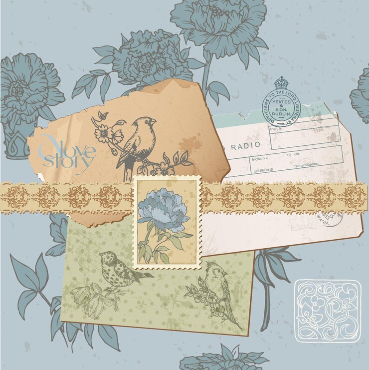 ScrapBook ontwerpelementen - Vintage Bird and Peony Set