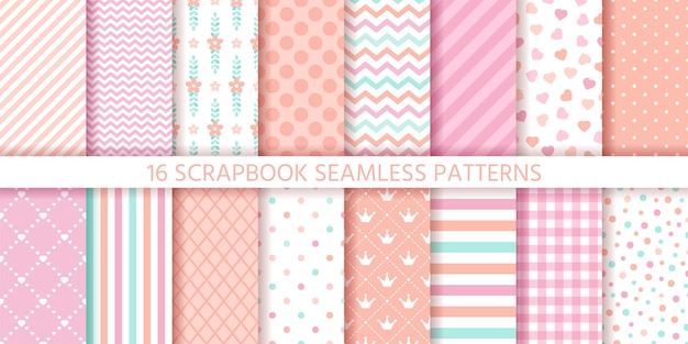 Vector scrapbook seamless pattern.  geometric textures set. pastel colors illustration.