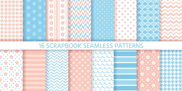 Vector scrapbook seamless pattern set.   trendy texture.