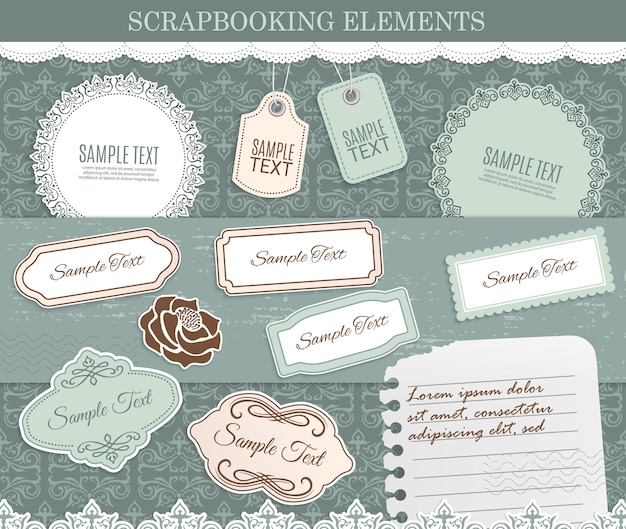 Vector scrapbooking elementen vector papier stickers set