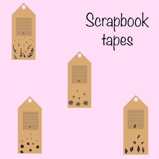 Scrapbooking tags with lines and illustrations