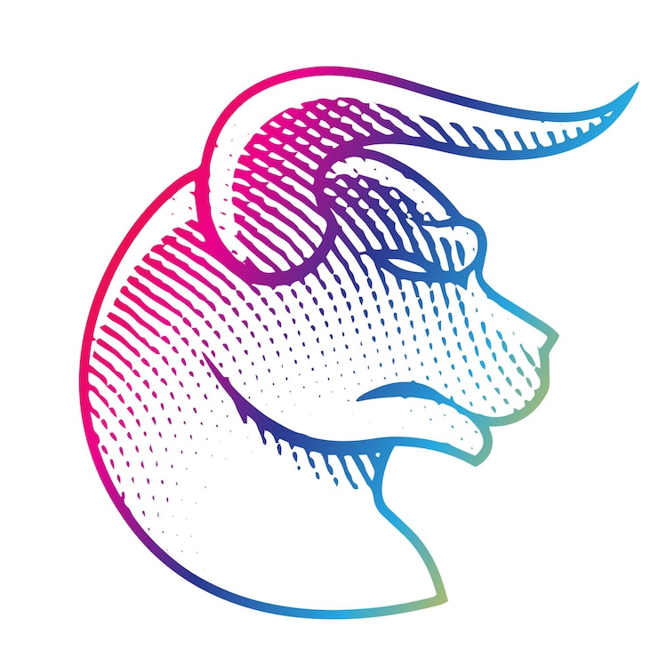 Vector scratchboard engraved bull profile view in rainbow colors
