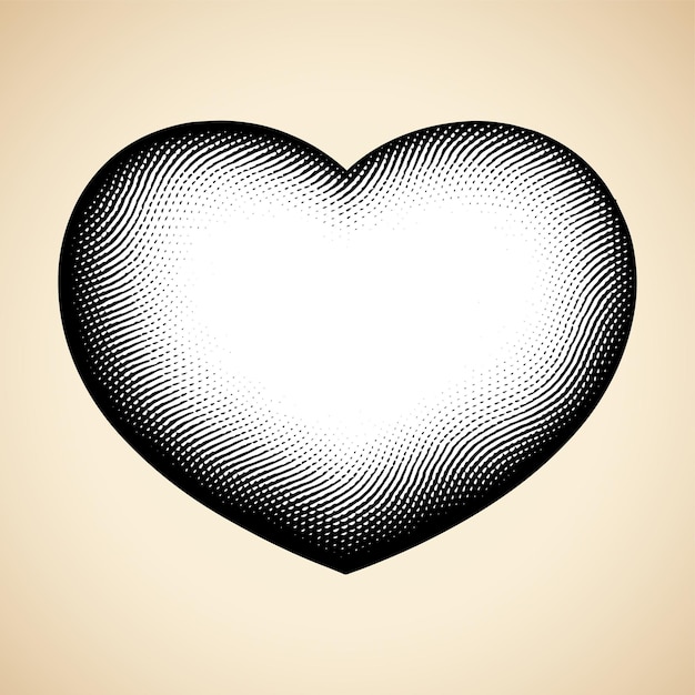 Scratchboard engraved heart shape with white fill