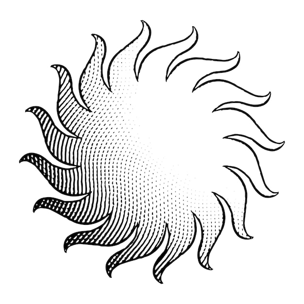 Vector scratchboard engraved icon of sun