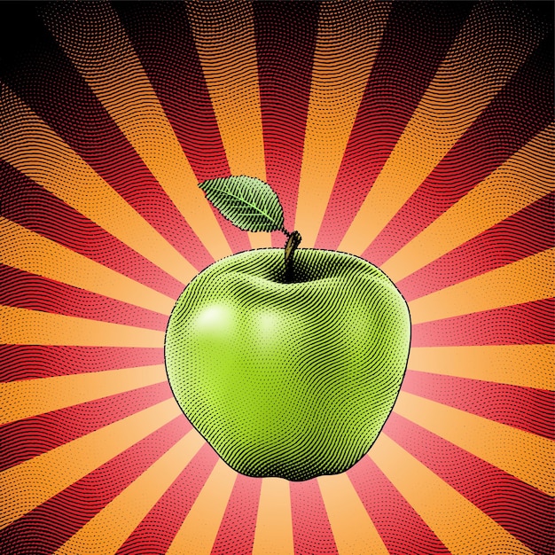 Scratchboard gegraveerde appel op gestreepte achtergrond