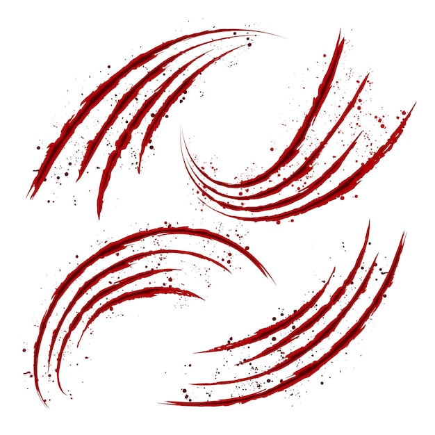 scratched claw blood wounds set