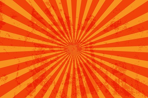 Vector scratched grunge orange sunburst background vector illustration, vintage style