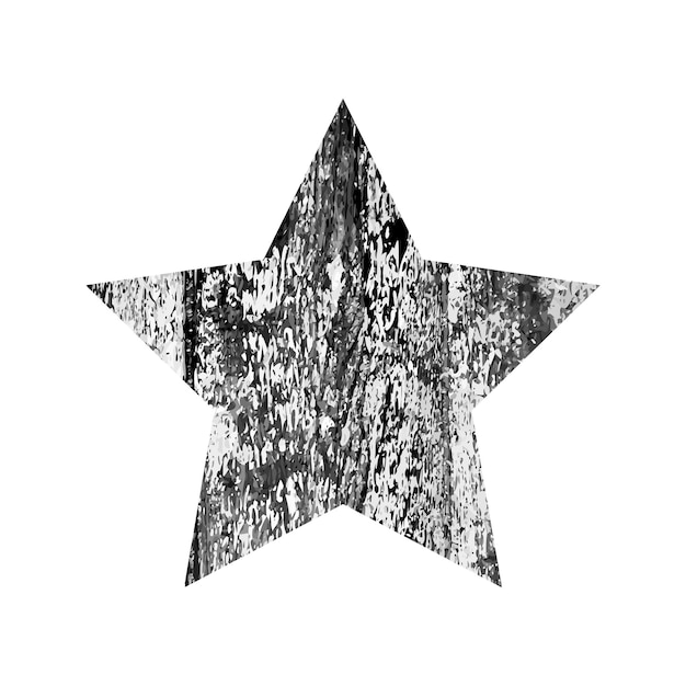 Scratched star. dark figure with distressed grunge wood texture isolated on white background. vector illustration.