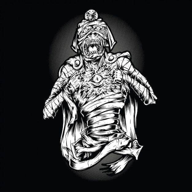 Vector scream mummy black and white illustration