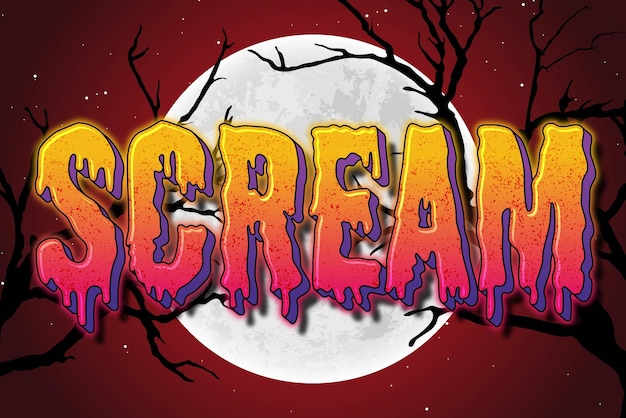 Vector scream typography lettering editable text effect font style template halloween full moon background