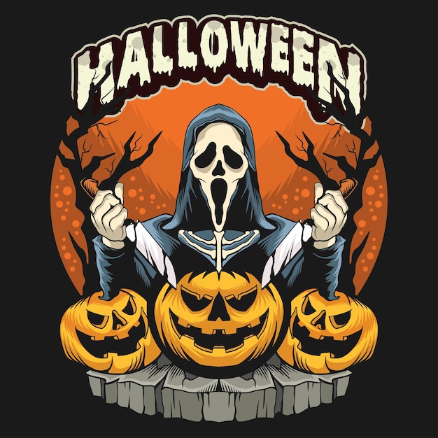 Vector screamer ghost killer. halloween ghost tshirt design artwork