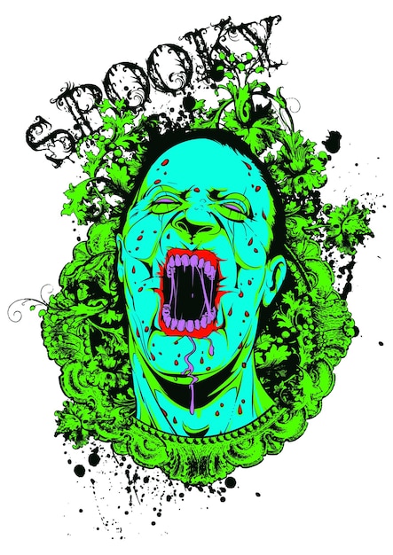 Vector screaming bloody human on a flourish background