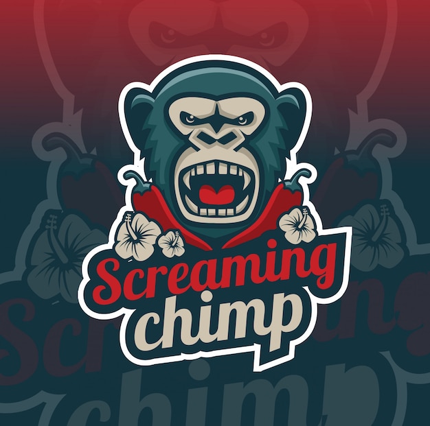 Vector screaming chimp with chili mascot logo design