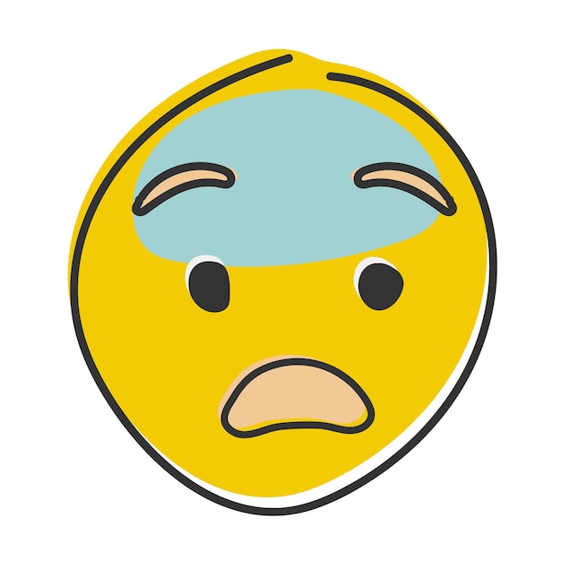 Screaming in fear emoji Horror and fright emoticon Yellow face with blue forehead Hand drawn flat style emoticon