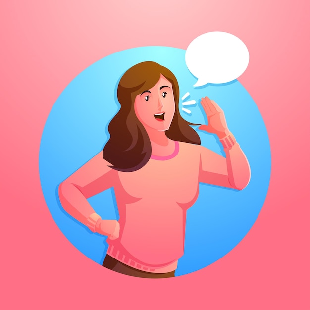 Vector screaming girl talking with speech bubble