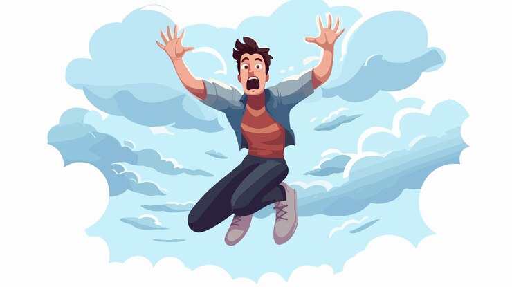 Vector screaming man falls cartoon flat illustration