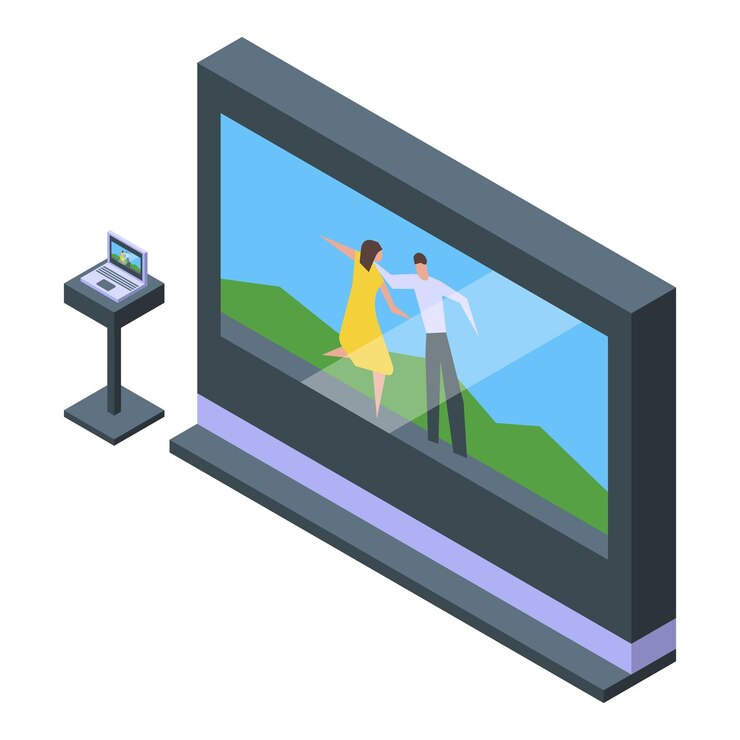 Vector screen car cinema icon isometric vector movie drive auto show