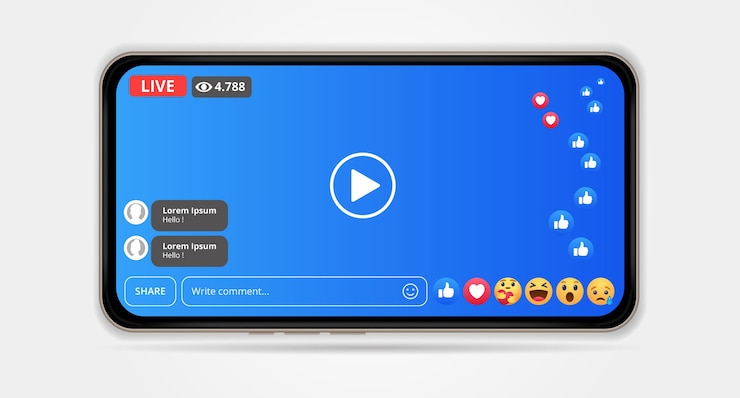 Vector 스마트 폰에서 facebook live streaming을위한 화면 디자인. 삽화
