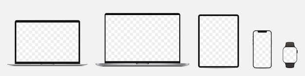 スクリーンモックアップラップトップタブレットスマートフォンとデザイン用の空白の画面を持つスマートウォッチ