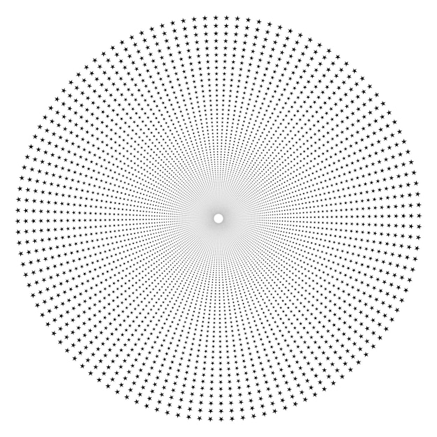 Screen printing pattern with stars. Radiant frame. Circular pattern. Pop art round halftone frame