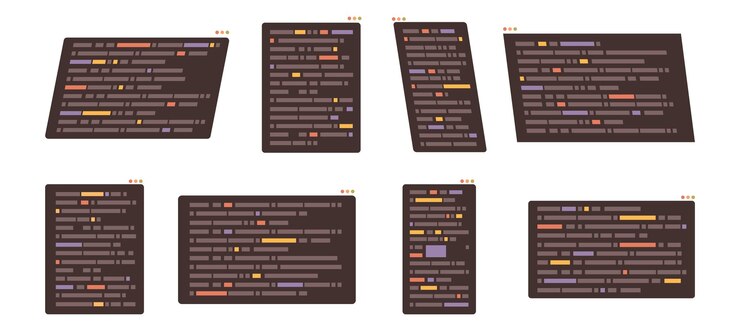 Vector screen set with computer language symbols