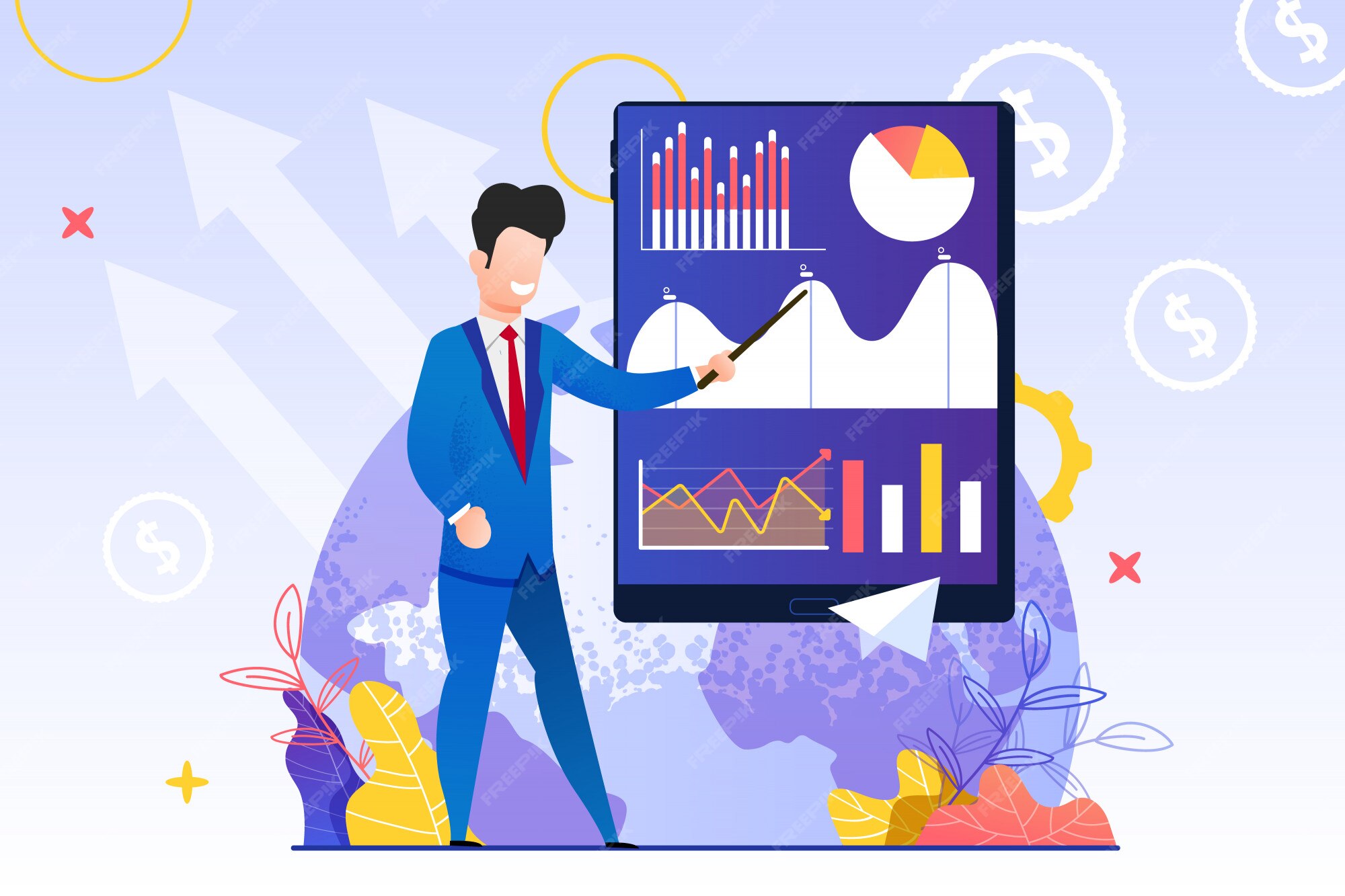 Premium Vector | Screen tablet with schedule increase and decrease