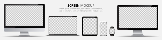 Vector screen template. computer monitors, laptop, tablet, smartphone and smartwatch with blank screen