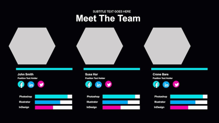 Vector a screen that says meet the team on it