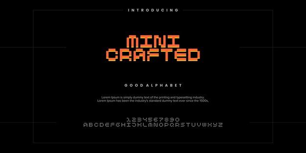 A screen that says mini crafted on it Alphabet font vector illustrations