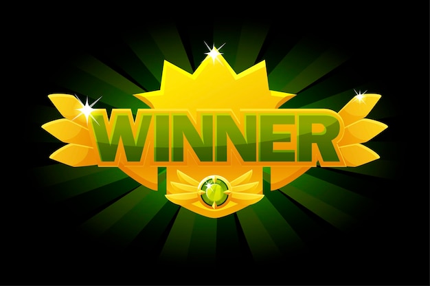 Вектор Золотая награда screen winner, светящийся зеленый баннер победы для пользовательского интерфейса игры. иллюстрация победитель значок, открытка приз лучшему
