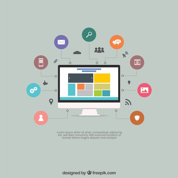 Screen with a website and icons