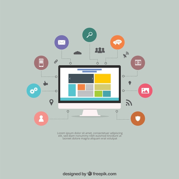 Schermo con un sito web e le icone